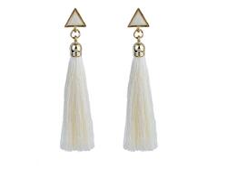 Bohemian Silk Fabric Long Drop Dangle Tassel Earrings for Women, White