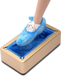 Automatic Shoe Cover Dispenser, Smart Overshoes Dispenser with 100 Disposable Plastic Cover Shoes Mat, Protector Dispenser Machine Easy to Use (Gold)