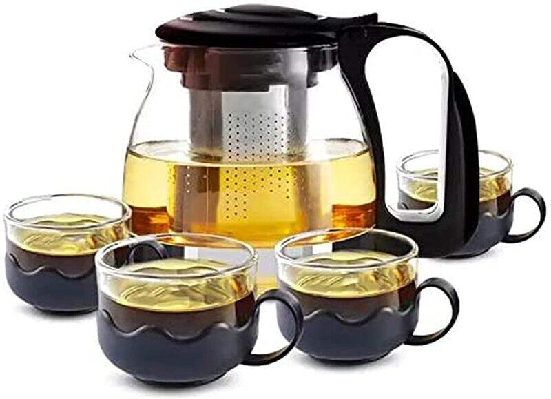 

Swift 5-Pieces Heat Resistant Glass Tea Pot Set, Clear/Black