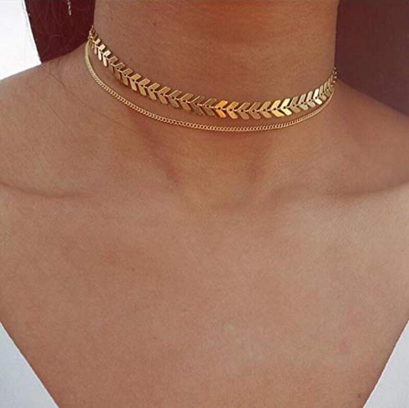 2 Layer Choker Necklace for Women, Gold