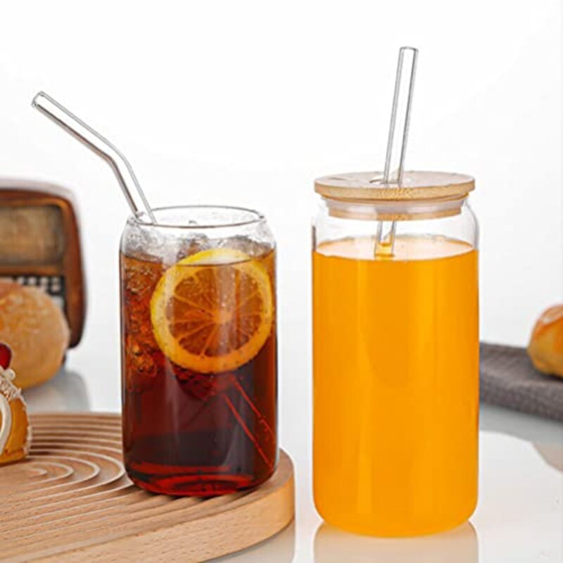 Yarnow 2-Piece Can Glass Tumblers with Lids and Straw, Clear