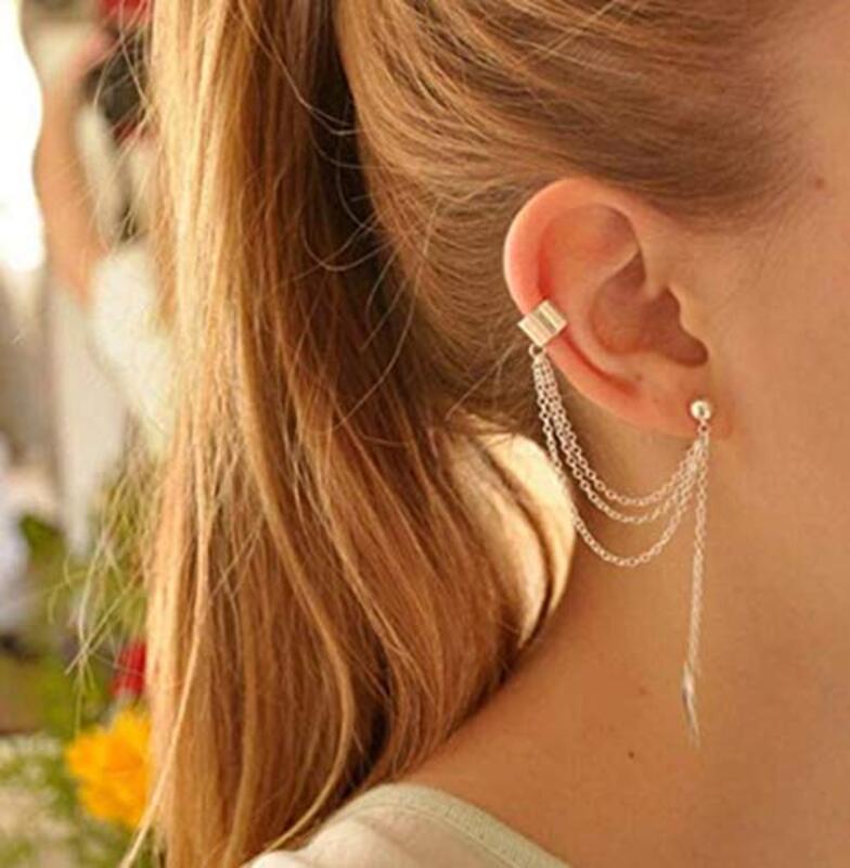2-Piece Trendy linked Stud Earrings for Women, Silver
