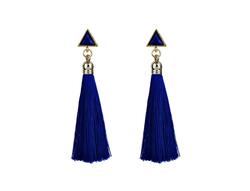 Bohemian Silk Fabric Long Drop Dangle Tassel Earrings for Women, Blue