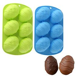 Qeleg 2-Piece 6-Cavity Easter Egg Shaped Silicone Bakeware Trays, Green/Blue