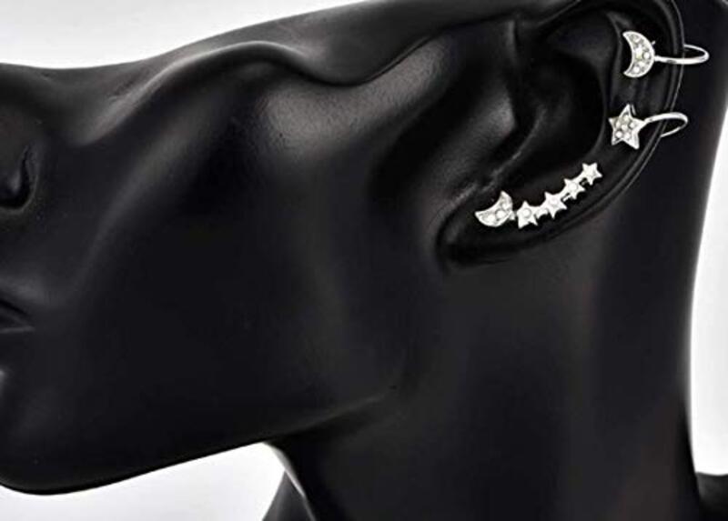 3-Piece Geometric Fashion Moon Stars Crystal Earrings for Women, Gold