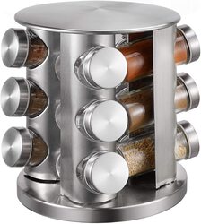 BieXs 12-Glass Bottle Deluxe Spice Rack, Silver