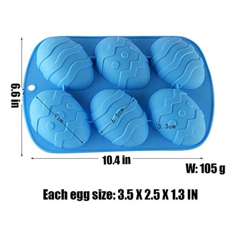 Qeleg 2-Piece 6-Cavity Easter Egg Shaped Silicone Bakeware Trays, Green/Blue