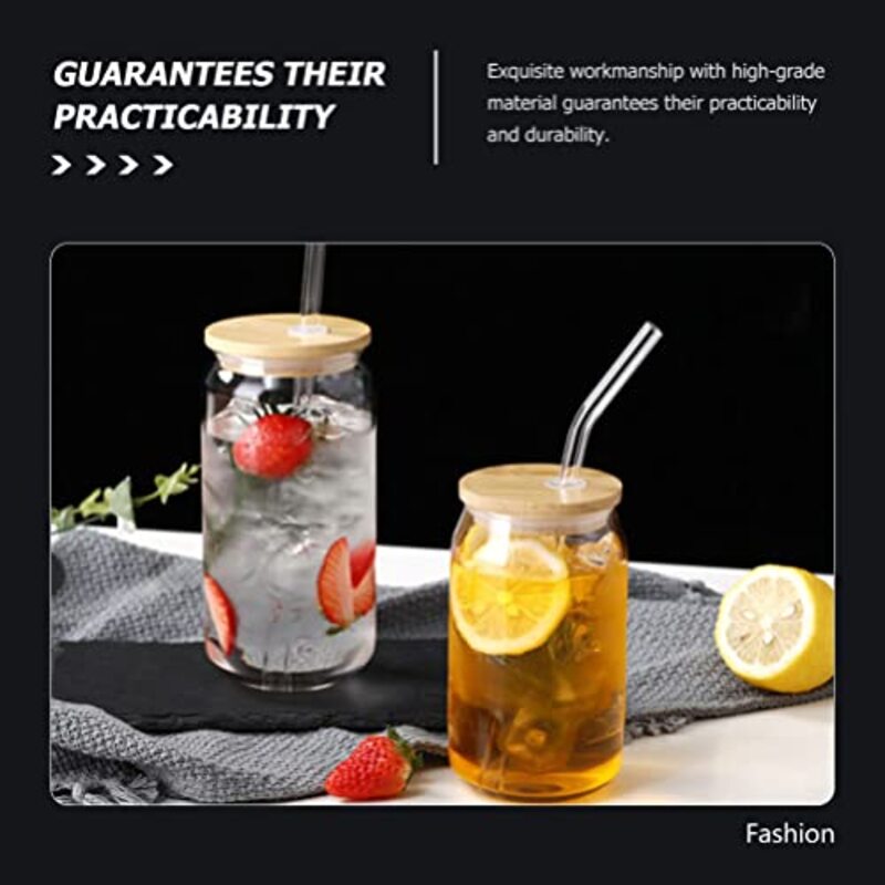 Yarnow 2-Piece Can Glass Tumblers with Lids and Straw, Clear