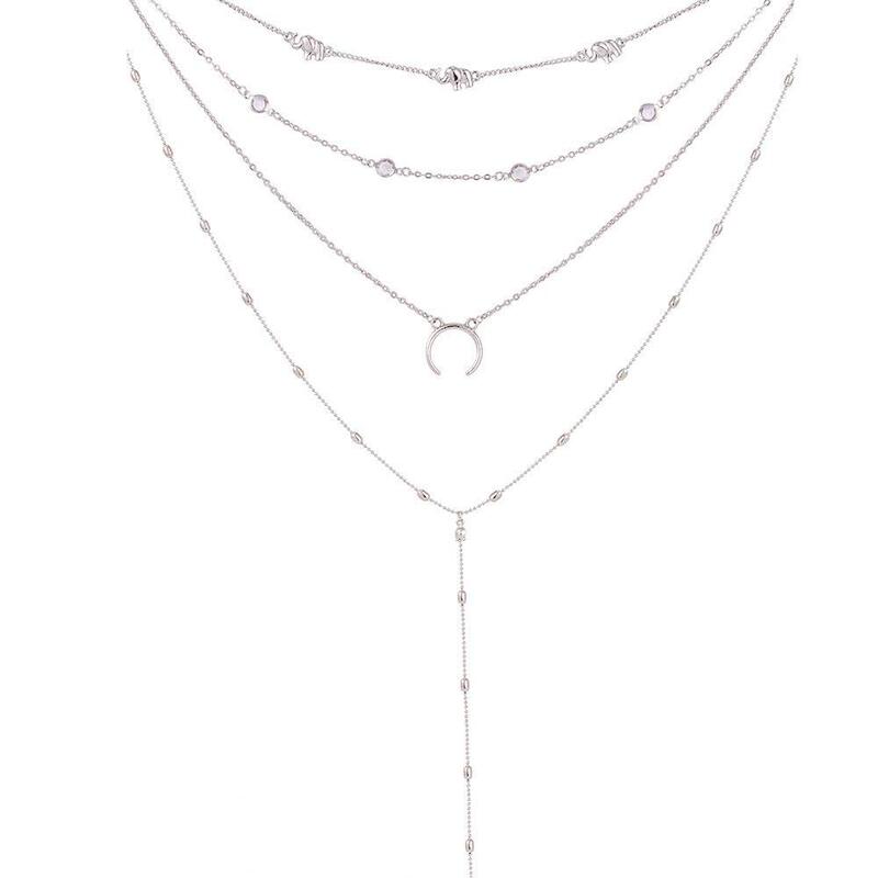 Multi Layer Choker Necklace for Women, Silver