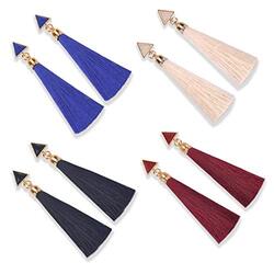 Dmfes Bohemian Crystal Long Tassel Earrings for Women, Pink
