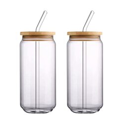 Yarnow 2-Piece Can Glass Tumblers with Lids and Straw, Clear