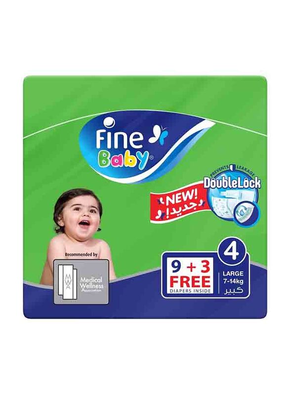 Fine Baby Double Lock Large Pampers, Size 4, 7-14 kg, 12 Count