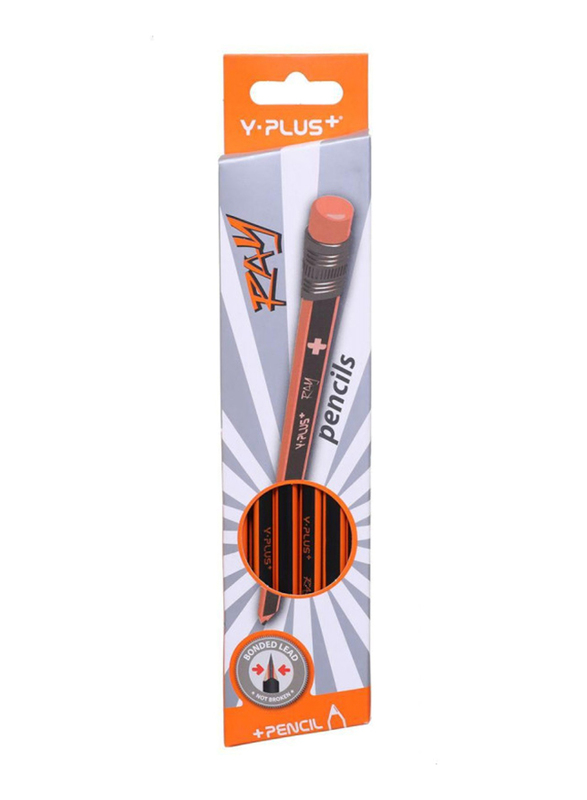 Y Plus+ 12-Piece Ray Pencils with Eraser Head, Black