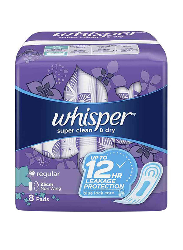 

Whisper Super Clean & Dry Sanitary Pads, 8 Pads