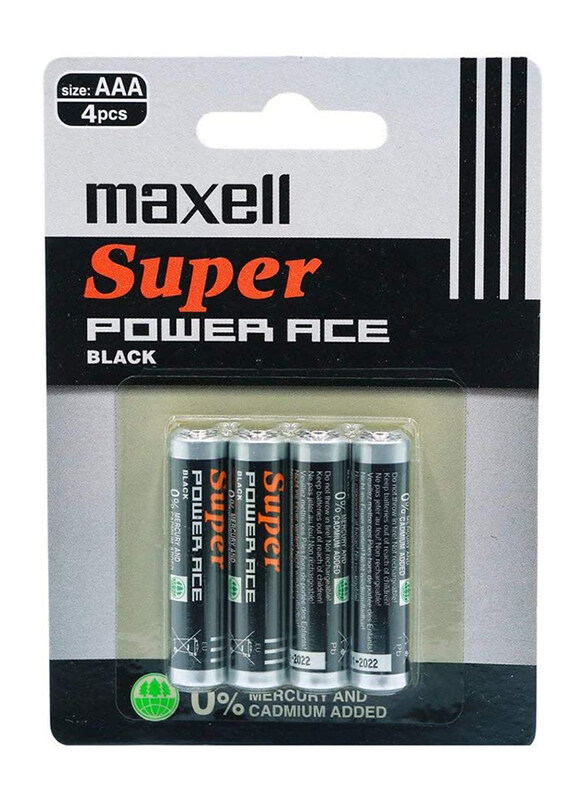 

Maxell AAA Alkaline Super Power Ace 1.5V Batteries, 4 Piece, R03(AB)4B, Black