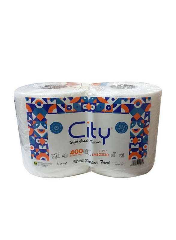 

City Multi-Purpose High Grade Tissue Towels, 2 Rolls x 400 Sheets x 2 Ply