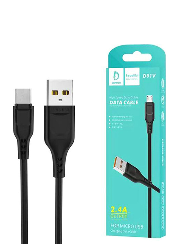 Denmen 1 Meter Micro-A USB Data Cable, 2.4A Fast Charge USB Type-A Male to Micro-A USB for Smartphones, D01V, Black