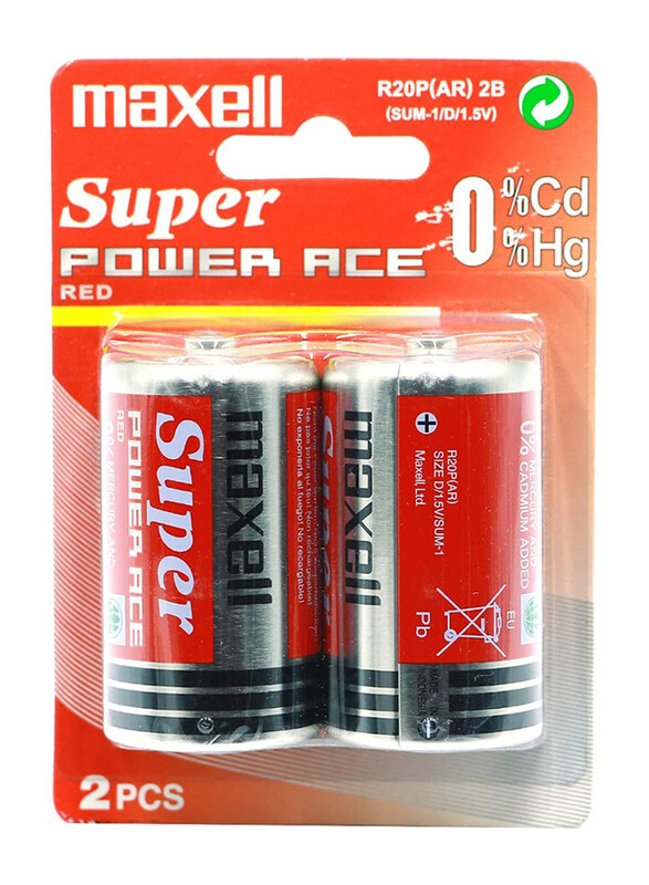 

Maxell Alkaline Super Power Ace 1.5V Batteries, 2 Piece, R20P(AR)2B, Multicolour