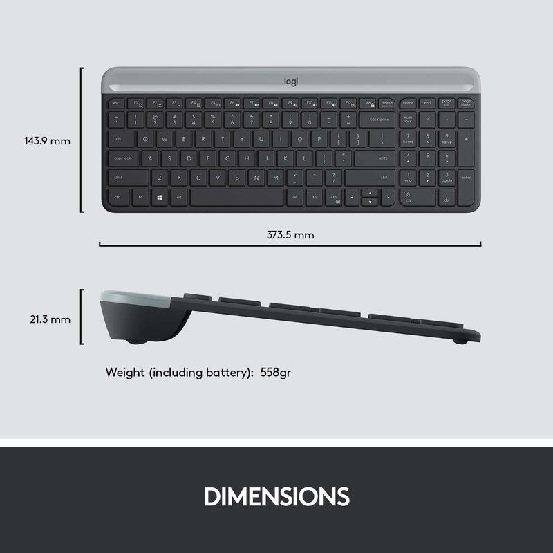 Logitech MK470 Wireless English Keyboard and Mouse Combo Set, Black/Grey