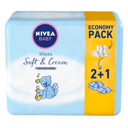 Nivea Baby Soft & Cream Wipes, 3 x 63 Wipes, White