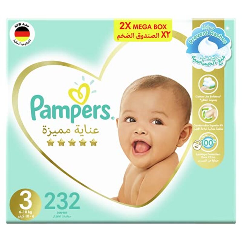 Pampers Premium Care Diapers, Size 3, 6-10 Kg, 232 Count