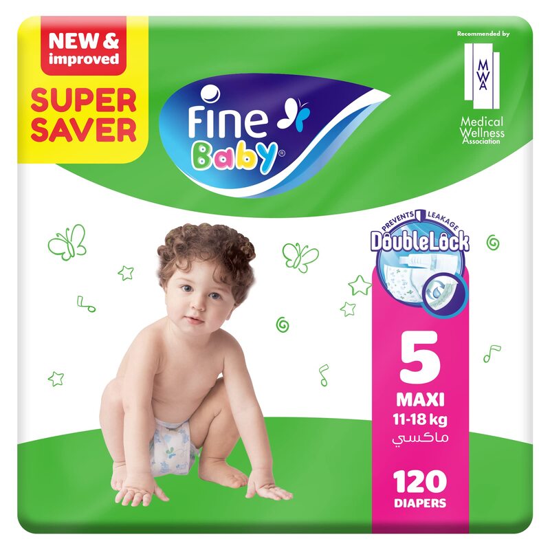 Fine Baby Diapers, Size 5, 11-18 Kg, 120 Count