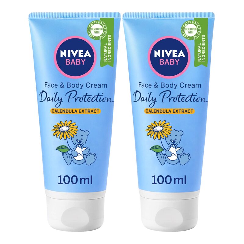 Nivea Baby Daily Protection Calendula Extract Face & Body Cream, 2 x 100ml, Blue