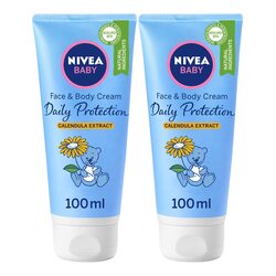 Nivea Baby Daily Protection Calendula Extract Face & Body Cream, 2 x 100ml, Blue