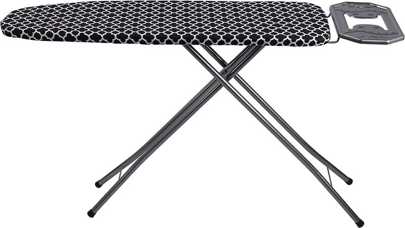 Venice 124 x 38cm Foldable Ironing Board with Steam Iron Rest, Adjustable in Height, Non-Slip Rubber Feet & Cotton Cover with Foam Layer, Black
