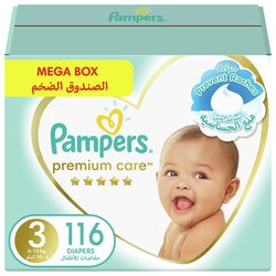 Pampers Premium Care Diapers, Size 3, 6-10 Kg, 116 Count