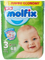 Molfix Anti Leakage Comfortable Baby Diapers, Size 3, 4-9 Kg, 68 Count