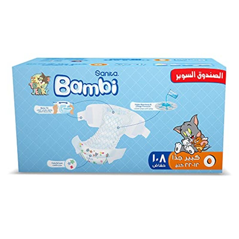 Sanita Bambi Baby Diapers, Size 5, XL, 13-25 Kg, 108 Count