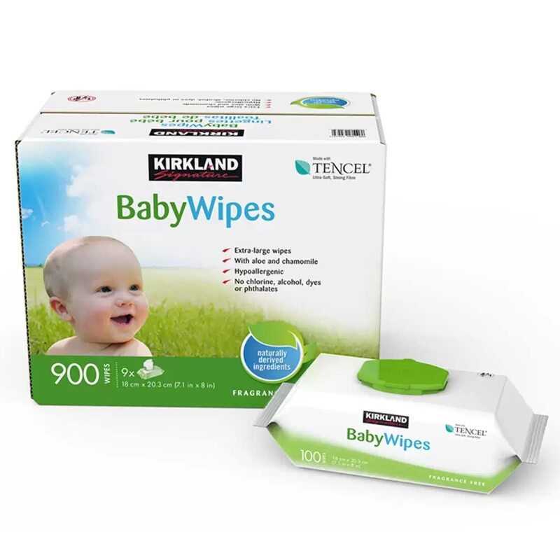 Kirkland Signature Tencel Baby Wipes, 9 x 100 Wipes, White