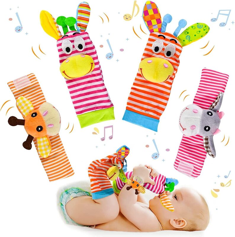 

Pyebe 4-Piece Cute Animals Soft Baby Wrist and Foot Finder Socks Rattles