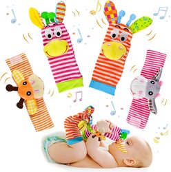 Pyebe 4-Piece Cute Animals Soft Baby Wrist and Foot Finder Socks Rattles