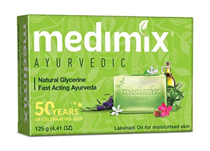 Medimix Natural Glycerine With Lakshadi Oil for Dry Skin Herbal Handmade Ayurvedic Soap, 125g, 5 Pieces