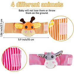 Pyebe 4-Piece Cute Animals Soft Baby Wrist and Foot Finder Socks Rattles