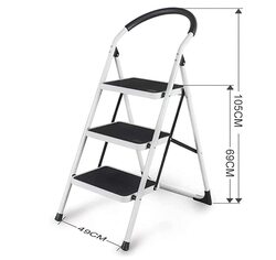 3 Steps Portable Foldable Ladder/Step Stool, Black/White