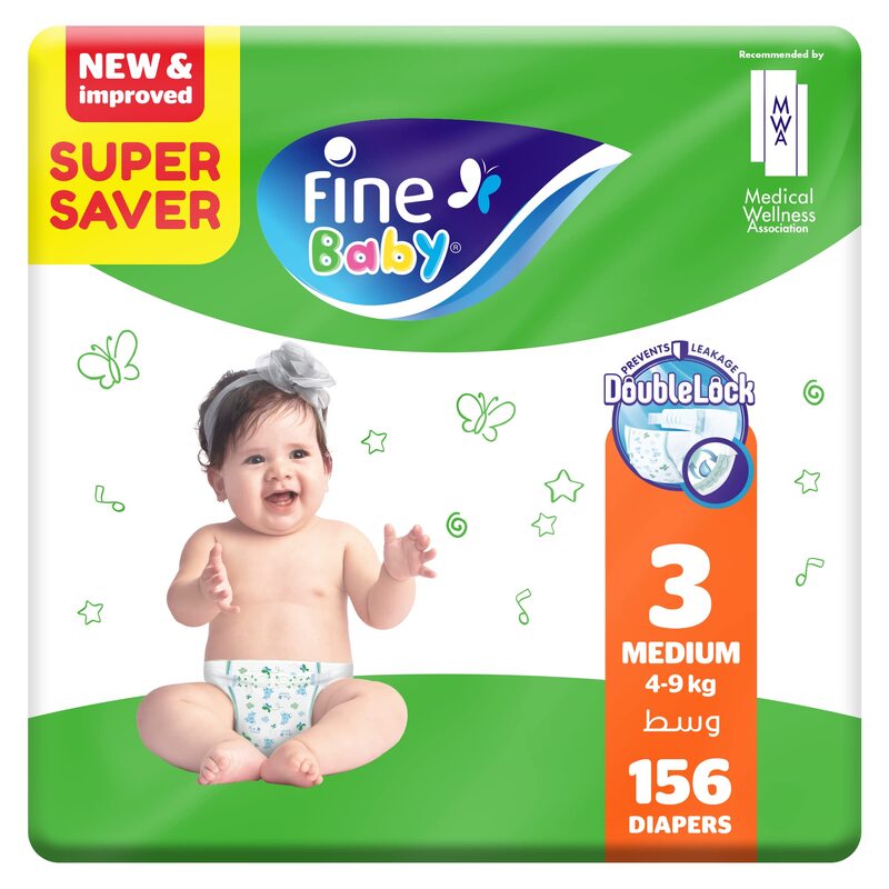 Fine Baby Diaper, Size 3, 4-9 Kg, 156 Count