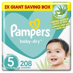 Pampers Baby Dry Diapers, Junior, Size 5, 11-16 Kg, 208 Count