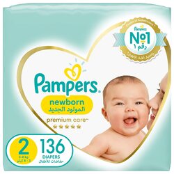 Pampers Premium Care Diapers, Size 2, 3-8 Kg, 136 Count