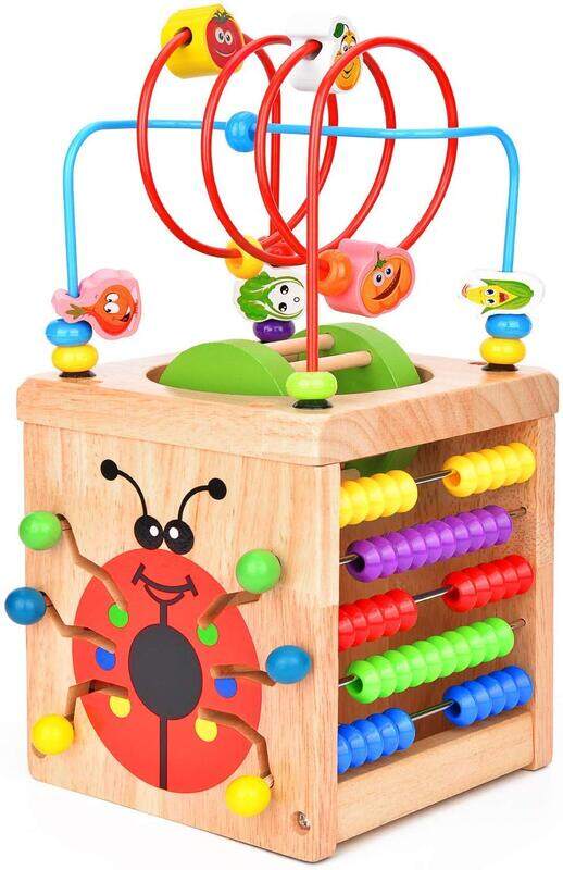 

Newlifes_uae Multi-Function Wooden Deluxe CPSC Certified Bead Maze Cube Educational Toy, Ages 1+