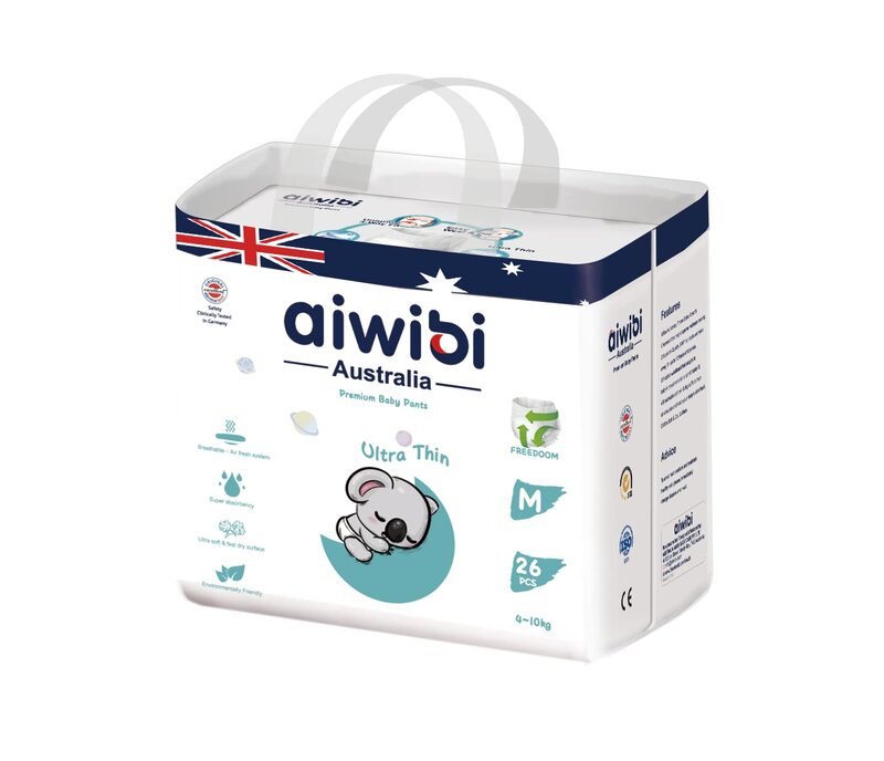 Aiwibi Ultra-Thin Premium Baby Diaper Pants, Size M, 4-10 Kg, 26 Count