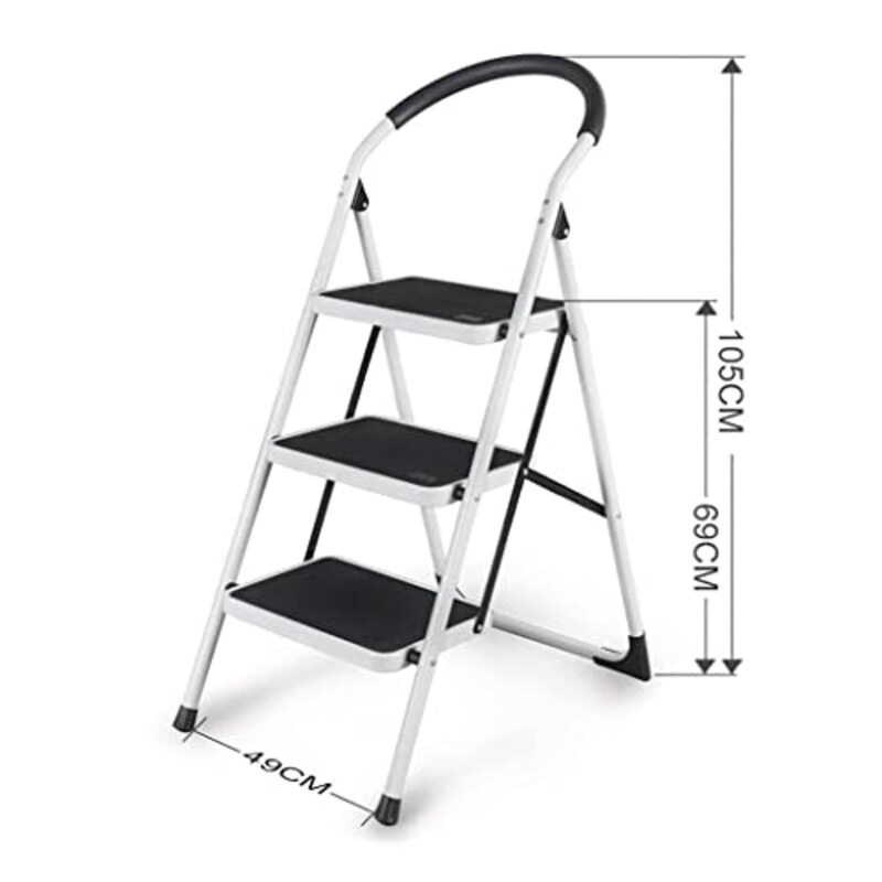 Maple 3 Step Folding Steps Ladder, Black/White