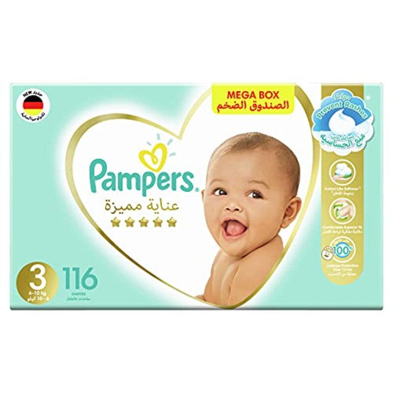 Pampers Premium Care Diapers, Size 3, 6-10 Kg, 116 Count