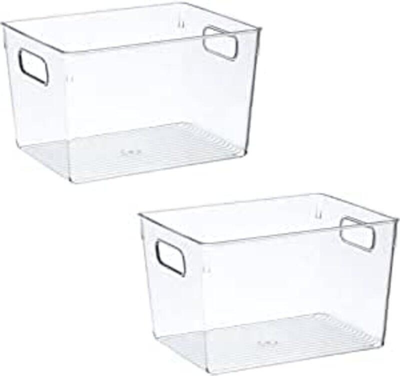 

Generic 2-Piece Large Plastic Refrigerator Storage Organizer Bins with Handles for Fridge, Freezer, Pantry or Kitchen Cabinet, Clear