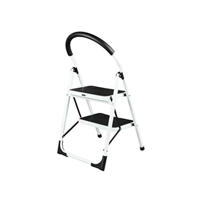 Gbrand 2 Step Foldable Step Ladder with Rubber Handgrip and Non-Slip Treads, White