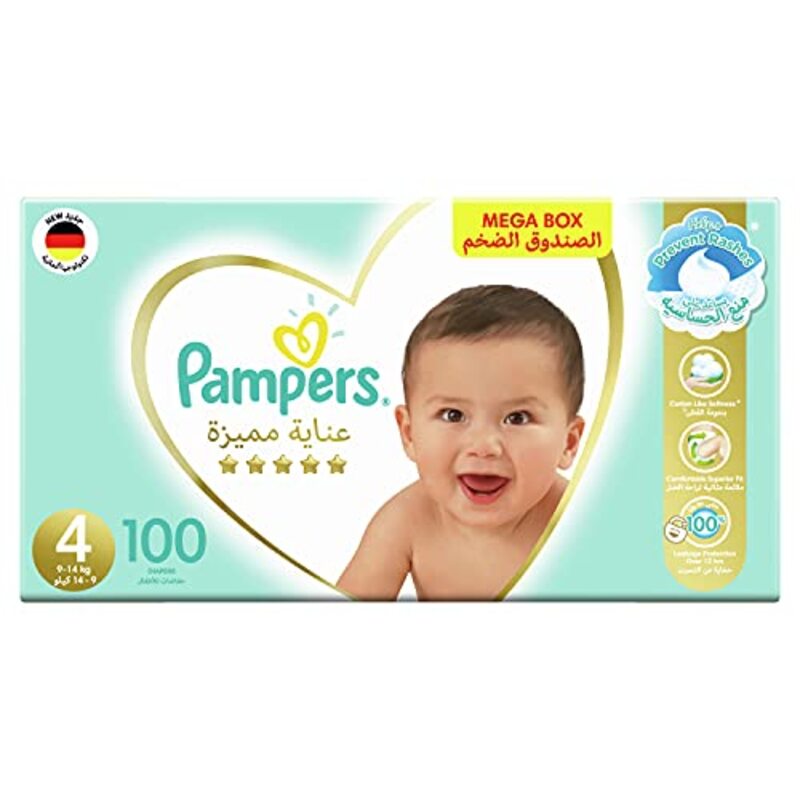 Pampers Premium Care Diapers, Size 4, 9-14 Kg, 100 Count