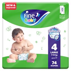 Fine Baby Diaper, Size 4, Large, 7-14 Kg, 74 Count