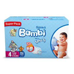 Sanita Bambi Baby Diapers, Size 4, Large, 8-16 Kg, 124 Count